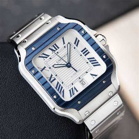 cartier santos rose|Cartier Santos blue bezel.